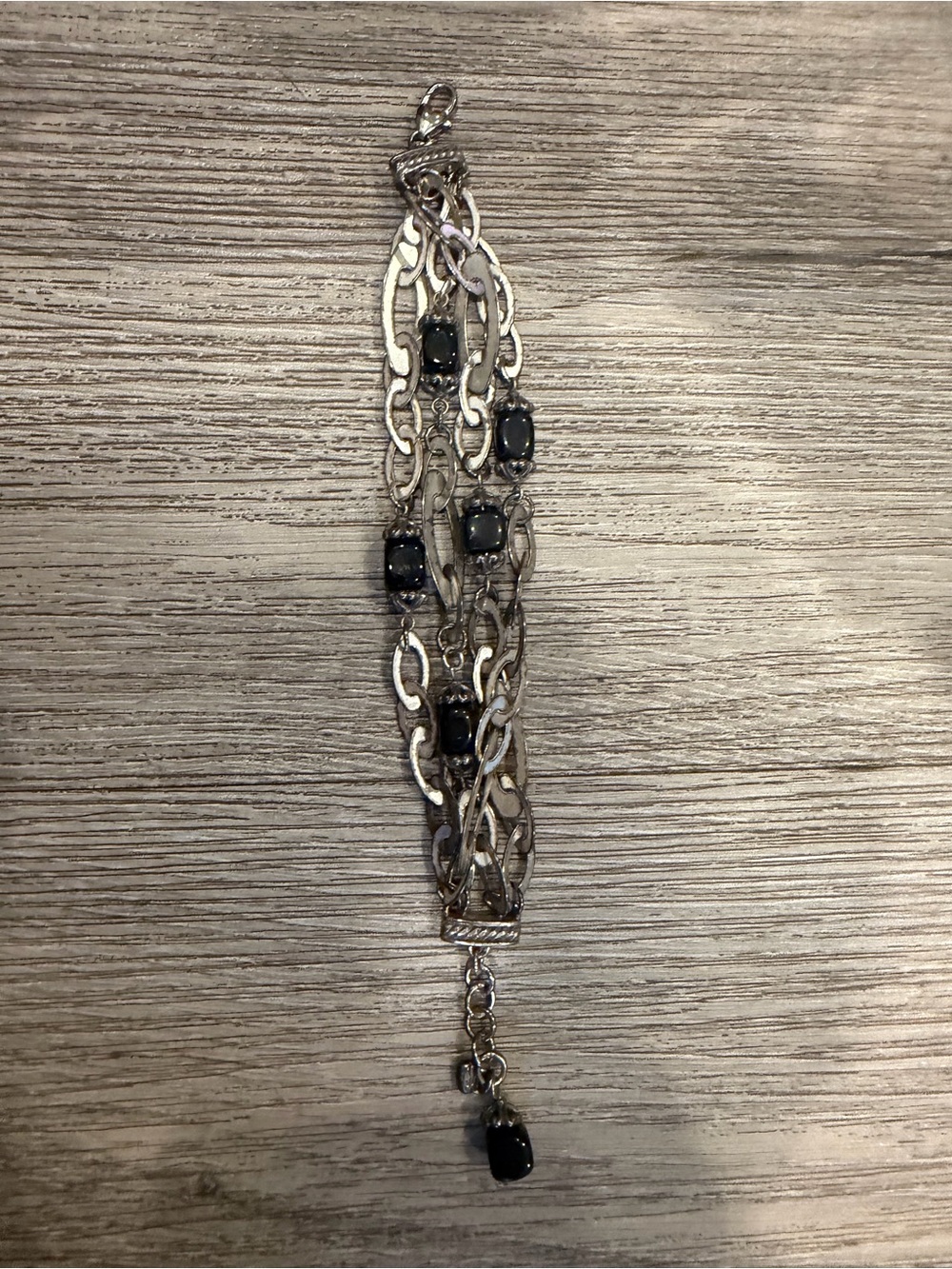 Brighton Silver Multi-Chain Bracelet with Black Stones